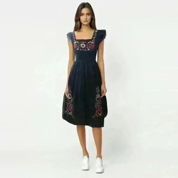 VTG Speed Control New York Black Embroidered Dress Women M - Picture 5 of 12